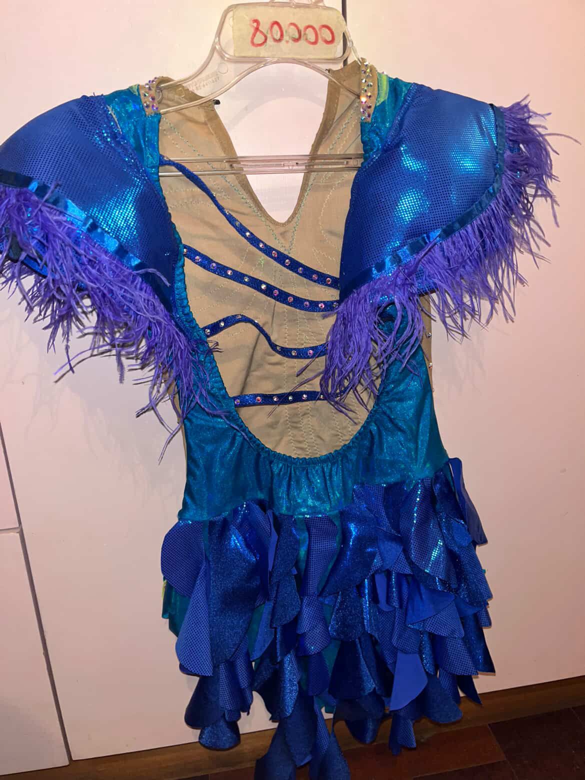 Malla Azul Con Verde y Plumas Competencia Talla S